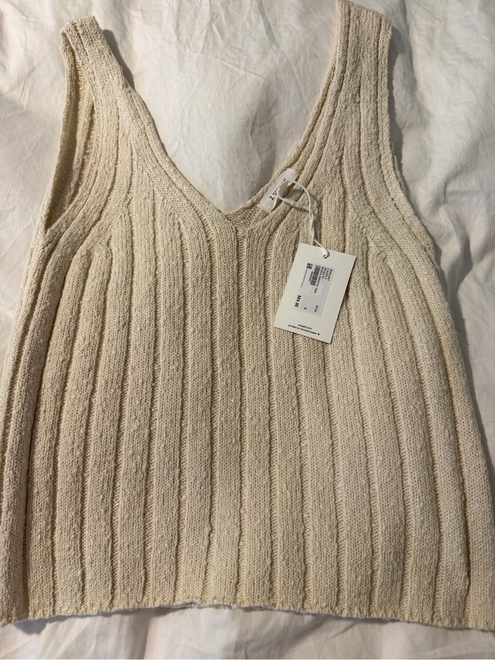 Z Supply Cream Ribbed V-Neck Knit Tank Sweater
